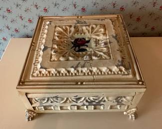 Vintage Incolay Jewelry Box with Rose Design Lid - $38.00 