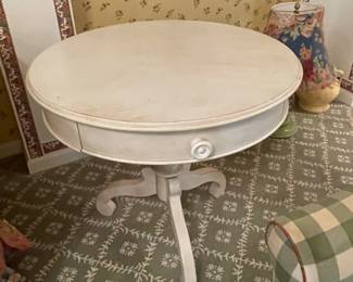 Round Wood Pedestal Accent Table with One Drawer - $224.00