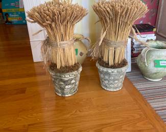 Pair of Dried Wheat Pot in Rustic Planters - 2' Tall - $125.00