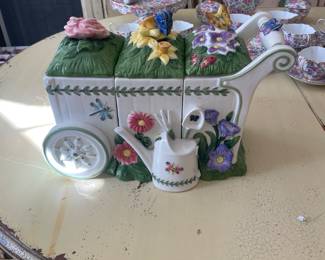 Figural Canister - Set of 3 Botanic Garden Countertop Collection **Water Can Missing Handle** - $75.00