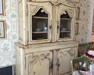 French Country Distressed White Wood Hutch 5'w x 93" t x 20" d - $525.00
