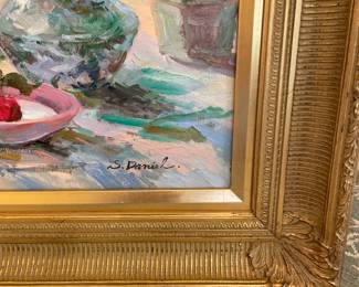 Oil Painting in Gold Frame Floral Art Artist Signed - 45" x 33" - 775.00