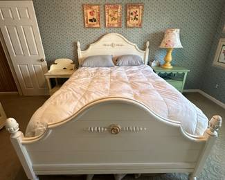 Shabby Chic Style White Wood Bed Frame with Carved Hardboard and Footboard 58 x 63 x 86 in. - $350.00