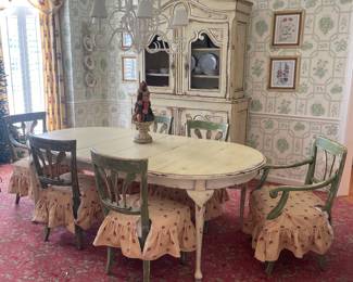 French Country Dining Table with 4 Chairs and 2 Captain Chairs - 84" w/ 2 Leaves 59"w/o - $1250.00