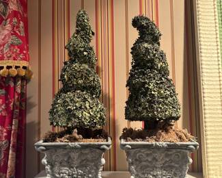 Pair of Faux Topiary Trees in Decorative Pots - $40.00