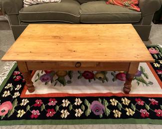 Mexico Made Rustic Pine Coffee Table 18 x 48 x 30 in - $295.00 and Floral Rug 79 x 52 in. - $89