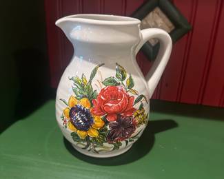 Vintage McCoy-Style White Pitcher with Flowers - $20.00