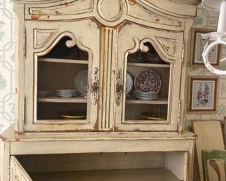 French Country Distressed White Wood Hutch 5'w x 93" t x 20" d - $525.00