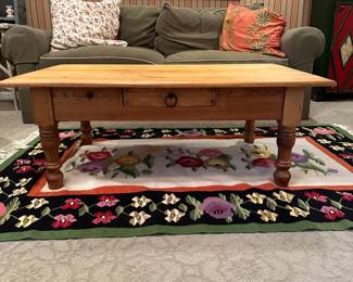 Mexico Made Rustic Pine Coffee Table 18 x 48 x 30 in - $295.00 and Floral Rug 79 x 52 in. - $89