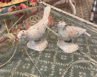 Pair of Cast Iron of Dove Figurines with Distressed Paint 7" T - $32.--