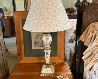 Hand Painted Floral Porcelain and Wood Table Lamp - $75.00