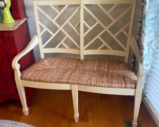 French Country Walnut Settee or Bench with Rush Seat 41"W- $325.00