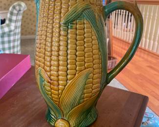 Antique 11 3/8" Tall Majolica Pottery Yellow and Green Ear of Corn Pitcher - $75.00