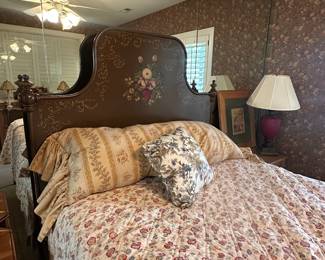 Full Size Hand Painted Floral French Country Brown Metal Bed  68 x 78 x 55 in. - $500.00