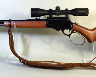 Rossi/ BraZtech Rio Grande 45-70 Gov't Large Loop Lever Action Rifle SN# K298171, Millett The Buck 3-9x44 Scope, Leather Sling With Cartridge Loops, Leather Butt Cover With Cartridge Loops 