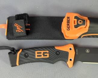 Gerber Bear Grylls Fixed Blade Knife, 4-3/4" Blade, In Sheath With Sharpener, Whistle, Survival Pocket Guide, And Fire Starter Steel