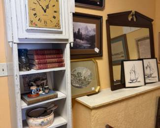 Vintage mirror Clock book case, framed art