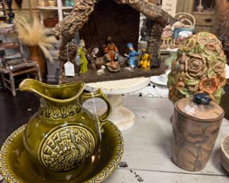Wash stand pitcher and bowl, nativity