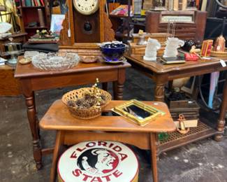 Gorgeous small end tables, florida state foot stool, clock