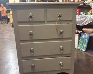 Antique small solid wood chest of drawers painted cobblestone brown 