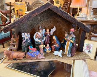 Handpainted nativity set and stable