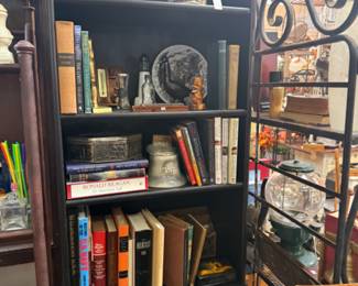 vintage books, bookshelf, decor