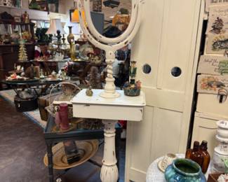 Victorian Adjustable Shaving Stand with oval mirror and 2 side drawers 