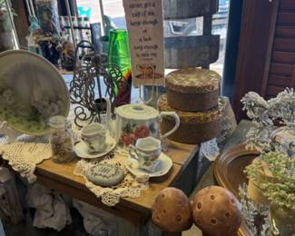 vintage mushrooms, tea set, platter