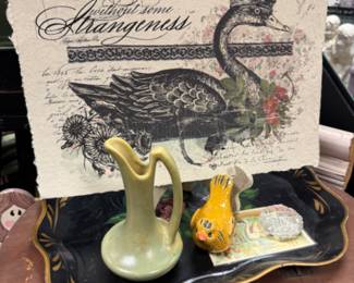 vintage pitcher, bird, art
