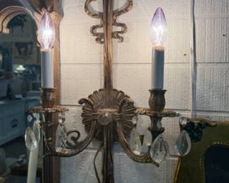 Vintage Brass Bow lighted Wall Sconce with crystals and intricate detail 