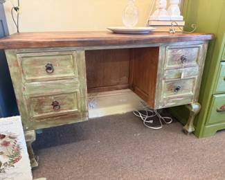 Rustic green & brown solid wood desk/vanity 
