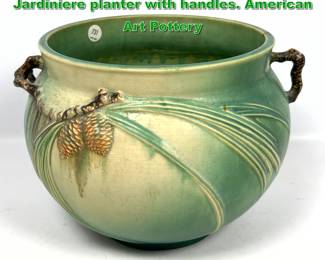 Lot 2093 Roseville Green Pinecone Jardiniere planter with handles. American Art Pottery