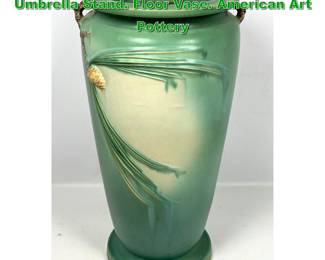 Lot 2076 Roseville Green Pinecone Umbrella Stand. Floor Vase. American Art Pottery