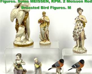 Lot 2242 Collection 7 Decorative Porcelain Figures. Some MEISSEN, KPM. 2 Meissen Red Breasted Bird Figures. M