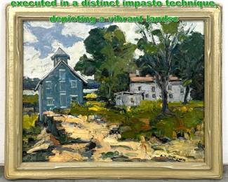 Lot 2186 A.J. Brown Painting on Board. executed in a distinct impasto technique, depicting a vibrant landsc