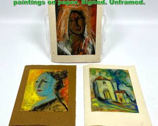 Lot 2196 3 pc small CARLOS LOPEZ paintings on paper. Signed. Unframed.