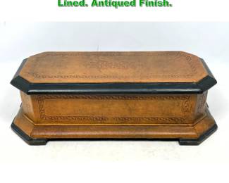 Lot 1985 Embossed Leather Table Top Box. Lined. Antiqued Finish. 