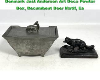 Lot 1970 2pcs Metalware Objects. Vintage Denmark Just Anderson Art Deco Pewter Box, Recumbent Deer Motif, Ea