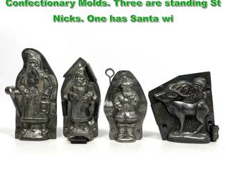 Lot 2280 4pc Vintage Santa Claus Chocolate Confectionary Molds. Three are standing St Nicks. One has Santa wi
