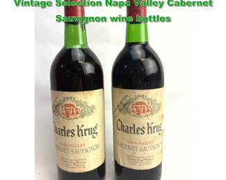 Lot 2411 2 Bottles. 1961 Charles Krug Vintage Selection Napa Valley Cabernet Sauvignon wine bottles