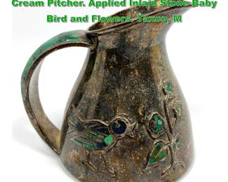 Lot 1943 LOS CASTILLO Inlaid Silver Plate Cream Pitcher. Applied Inlaid Stone Baby Bird and Flowers. Taxco, M