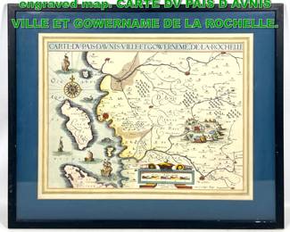 Lot 2143 Handcolored copperplate engraved map. CARTE DV PAIS D AVNIS VILLE ET GOWERNAME DE LA ROCHELLE. 