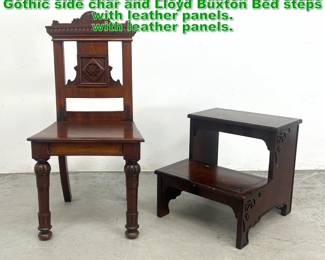 Lot 1805 2pcs Traditional style Furniture. Gothic side char and Lloyd Buxton Bed steps with leather panels. 