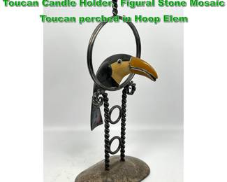 Lot 1948 EMILIA CASTILLO Silver Plate Toucan Candle Holder. Figural Stone Mosaic Toucan perched in Hoop Elem