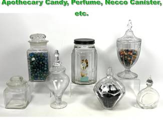 Lot 2252 7pcs Vintage Clear Glass Jars. Apothecary Candy, Perfume, Necco Canister, etc.