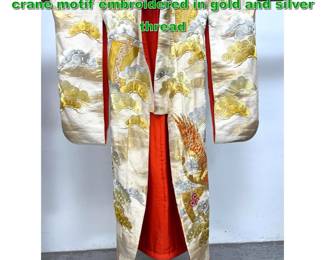 Lot 2206 Silk Japanese Wedding Kimono, crane motif embroidered in gold and silver thread