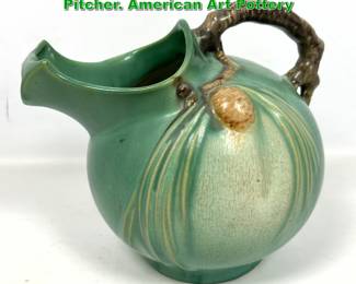 Lot 2084 Roseville Green Pinecone Jug Pitcher. American Art Pottery