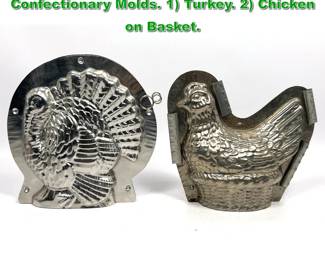 Lot 2304 2pc Vintage Chocolate Confectionary Molds. 1 Turkey. 2 Chicken on Basket.
