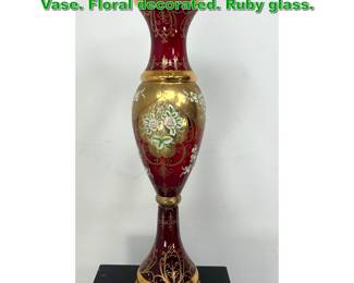 Lot 2002 Large Tall Venetian Glass Floor Vase. Floral decorated. Ruby glass. 