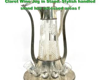 Lot 2159 Austrian 800 Silver and Crystal Claret Wine Jug in Stand. Stylish handled stand has recessed areas f
